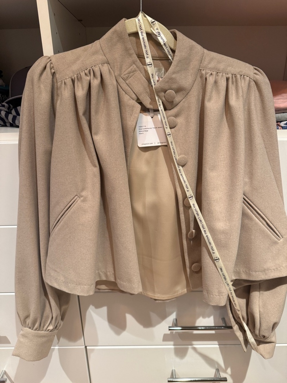 Beige Puff-Sleeve Short Blazer Jacket